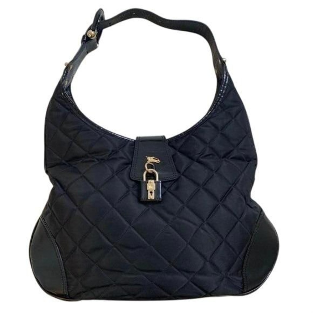 Burberry Prorsum Black Quilted Nylon Hobo Shoulder Bag Gold Hardware Padlock